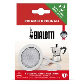 Bialetti 3 уплотнителя + 1 фильтр для гейзерных кофеварок на 1 чашку, фото 