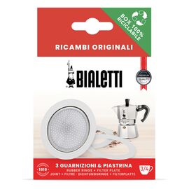 Bialetti 3 уплотнителя + 1 фильтр для гейзерных кофеварок на 3-4 чашки, фото 