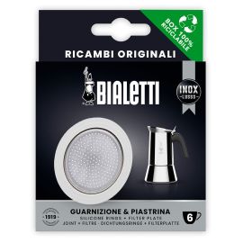 Bialetti 1 уплотнитель + 1 фильтр для стальных гейзерных кофеварок на 6 чашек, фото 