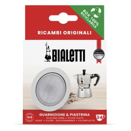 Bialetti силиконовый уплотнитель + 1 фильтр для гейзерных кофеварок на 3-4 чашки, фото 