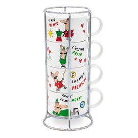 Bialetti L'Omino Italiano Man Набор из 4 чашек для капучино со стойкой, фото 