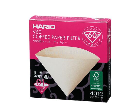 Hario VCF-01-40M Бумажные фильтры V60 01 натуральные 40 шт, фото 