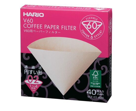 Hario VCF-02-40M Бумажные фильтры V60 02 натуральные 40 шт, фото 