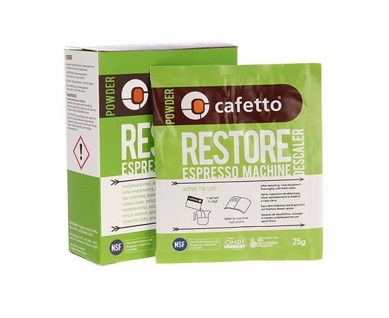Cafetto Restore Descaler Средство для декальцинации в порошке 4 пакета по 25 г, фото 