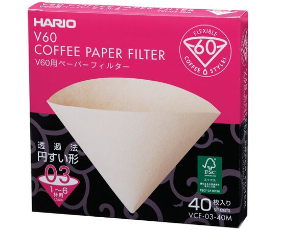 Hario VCF-03-40M Бумажные фильтры V60 03 натуральные 40 шт, фото 
