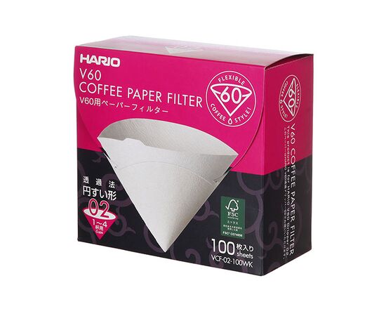 Hario VCF-02-100WK Бумажные фильтры V60 02 белёные в коробке 100 шт, фото 