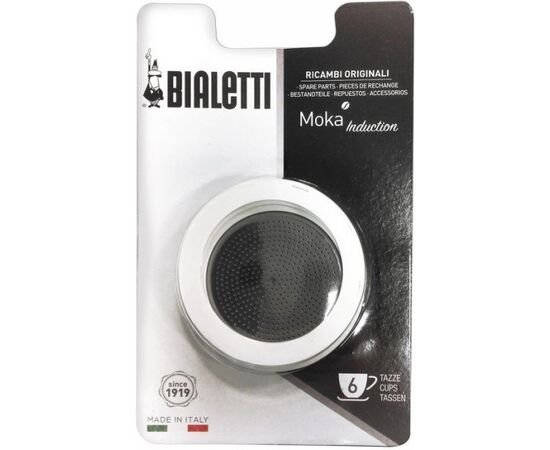 Bialetti 3 уплотнителя + 1 фильтр для гейзерной кофеварки Moka Ind на 6 чашек, фото 