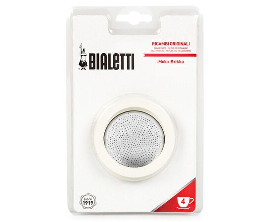 Bialetti 3 уплотнителя + 1 фильтр для гейзерной кофеварки Brikka на 4 чашки, фото 