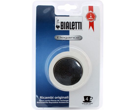 Bialetti 3 уплотнителя + 1 фильтр для гейзерных кофеварок на 4 чашки, фото 