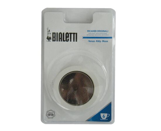 Bialetti 3 уплотнителя + 1 фильтр для стальных гейзерных кофеварок на 6 чашек, фото 