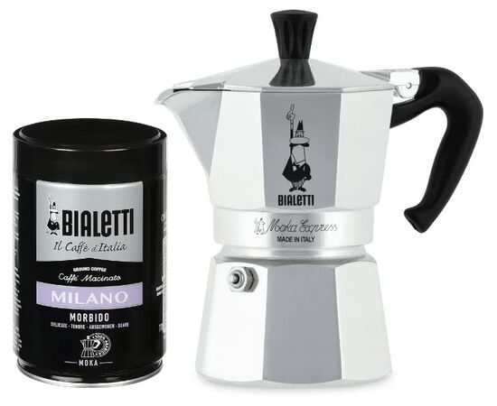 Bialetti Moka Express на 3 чашки + кофе молотый Milano 250г, фото 