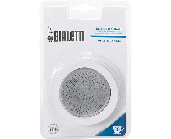 Bialetti 3 уплотнителя + 1 фильтр для стальных гейзерных кофеварок на 10 чашек, фото 
