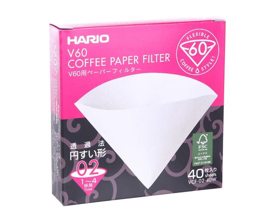 Hario VCF-02-40W Бумажные фильтры V60 02 белые 40 шт, фото 