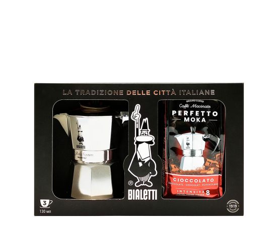 Bialetti Moka Express на 3 чашки + кофе молотый Perfetto Cioccolato 250г, фото 