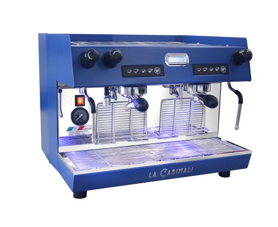 Carimali Nimble 2gr Рожковая кофемашина автомат 2 высокие группы синяя с задней прозрачной панелью, фото 
