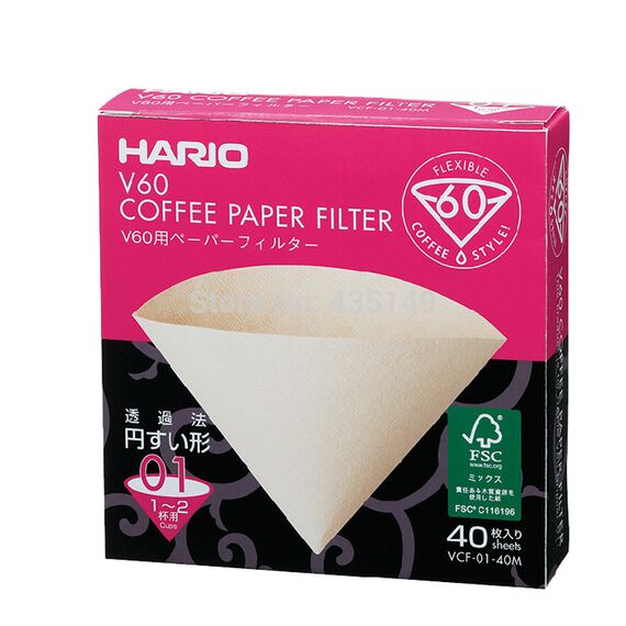 Hario VCF-01-40M Бумажные фильтры V60 01 натуральные 40 шт, фото 