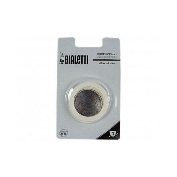 Bialetti 3 уплотнителя + 1 фильтр для гейзерной кофеварки Moka Ind на 3 чашки, фото 
