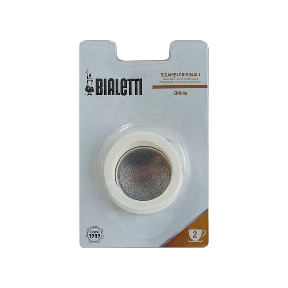 Bialetti 3 уплотнителя + 1 фильтр для гейзерной кофеварки Brikka на 2 чашки, фото 