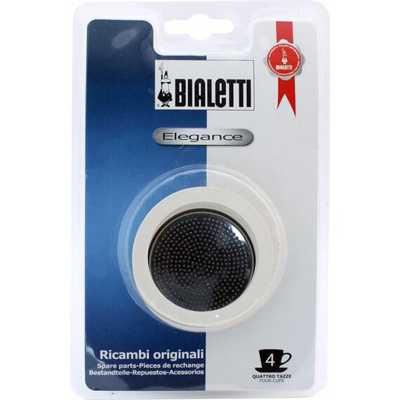 Bialetti 3 уплотнителя + 1 фильтр для гейзерных кофеварок на 4 чашки, фото 