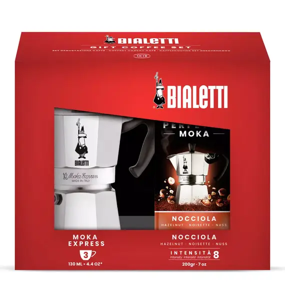 Bialetti Moka Express на 3 чашки + кофе молотый Hazelnut 200г, фото , изображение 2 Bialetti Moka Express на 3 чашки + кофе молотый Hazelnut 200г, фото , изображение 2