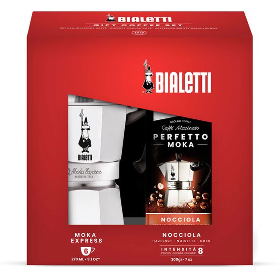 Bialetti Moka Express на 6 чашек + кофе молотый Hazelnut 200г, фото , изображение 2
