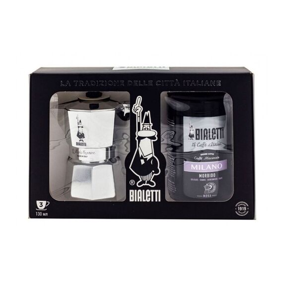 Bialetti Moka Express на 3 чашки + кофе молотый Milano 250г, фото , изображение 2