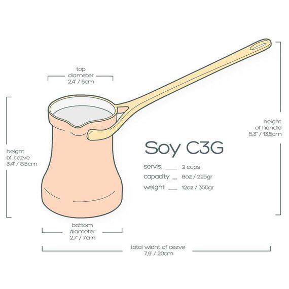 Soy C3GL Медная турка ручной работы 225 мл под левую руку, фото , изображение 8