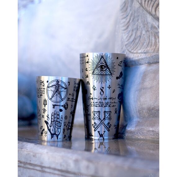 Lumian Kenko Boston Alchemy Tin & Half Tin Шейкер 530/830 мл серебро с гравировкой, фото , изображение 2