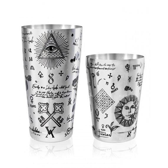 Lumian Kenko Boston Alchemy Tin & Half Tin Шейкер 530/830 мл серебро с гравировкой, фото 