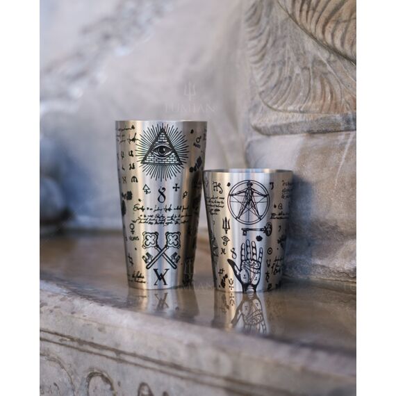 Lumian Yokai Boston Alchemy Tin & Half Tin Шейкер 530/830 мл серебро с гравировкой, фото , изображение 2