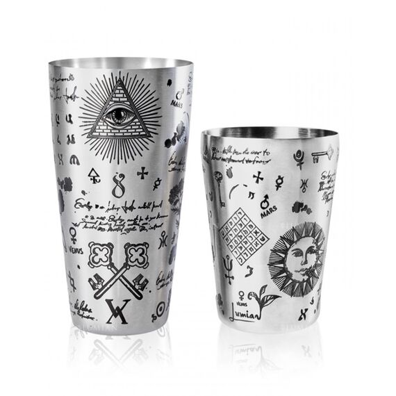 Lumian Yokai Boston Alchemy Tin & Half Tin Шейкер 530/830 мл серебро с гравировкой, фото 
