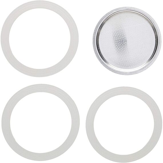 Bialetti 3 уплотнителя + 1 фильтр для гейзерных кофеварок на 9 чашек, фото , изображение 2