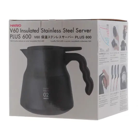 Hario VHSN-60W V60 Кофейник-термос стальной 600 мл чёрный, фото , изображение 6 Hario VHSN-60W V60 Кофейник-термос стальной 600 мл чёрный, фото , изображение 6