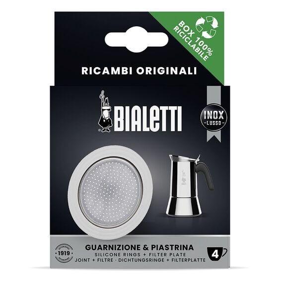 Bialetti  уплотнитель и фильтр для стальных гейзерных кофеварок на 4 чашки, фото 