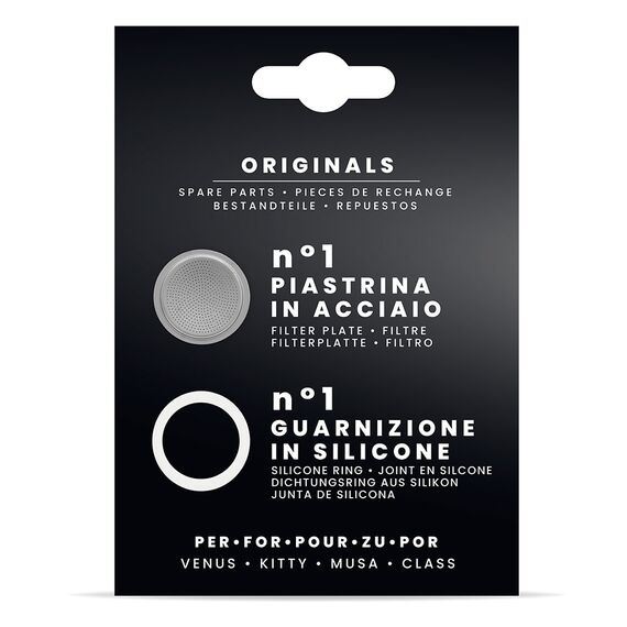 Bialetti 1 уплотнитель + 1 фильтр для стальных гейзерных кофеварок на 6 чашек, фото , изображение 2