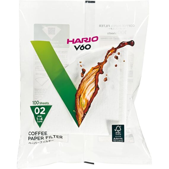 Hario VCF-02-100W Бумажные фильтры V60 02 белые 100 шт, фото 