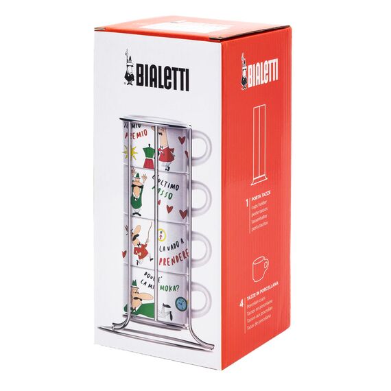 Bialetti L'Omino Italiano Man Набор из 4 чашек для капучино со стойкой, фото , изображение 2