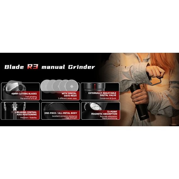 MHW-3BOMBER R3 Кофемолка ручная черная с ручкой из ореха, фото , изображение 10