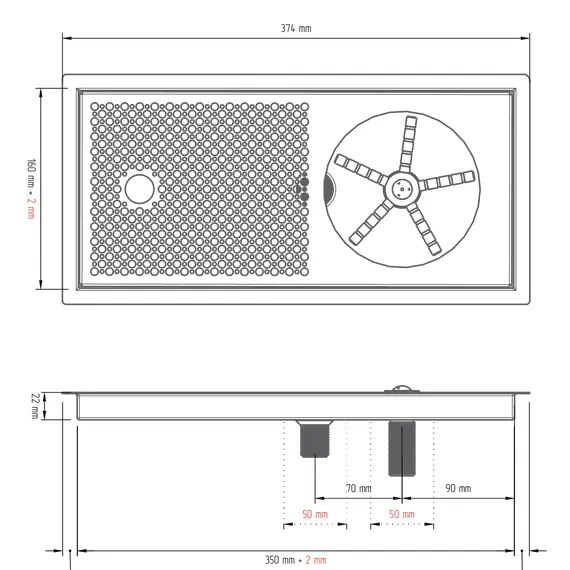 Atelier 19g Ринзер с каплесборником 350x160x22 мм с бортиками стальной, фото , изображение 2