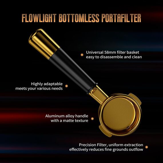 MHW-3BOMBER FlowLight Бездонный портафильтр 58 мм черный золото, фото , изображение 2