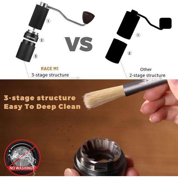 MHW-3BOMBER Race M1 Titanium Кофемолка ручная черная ручка из ореха, фото , изображение 4