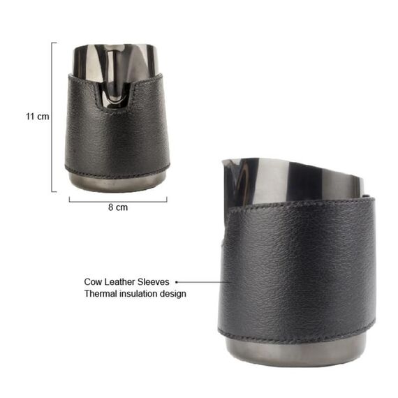 WPM 07 Round Питчер с острым носиком без ручки с кожаной манжетой 450 мл черный, фото , изображение 2