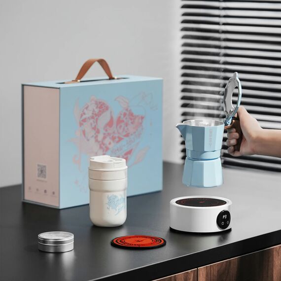 MHW-3BOMBER Подарочный набор с гейзерной кофеваркой 5 предметов голубой, фото , изображение 4