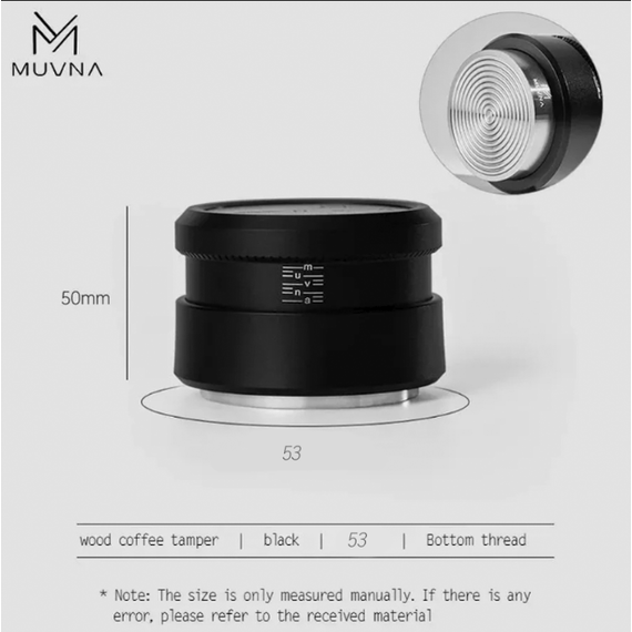 Темпер Muvna Solid Wood Gravity Tamper D53, черный, резьба, фото 