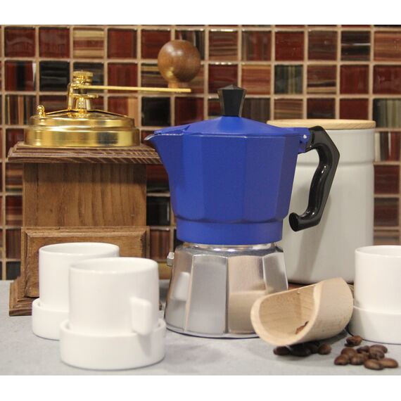 Гейзерная кофеварка на 3 чашки Eppicotispai Buon Caffe синяя, фото , изображение 2